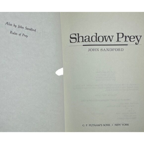 Shadow Prey John Sanford 1st Edition and Printing DJ 1990 G P Putnams Sons NY - Picture 4 of 13